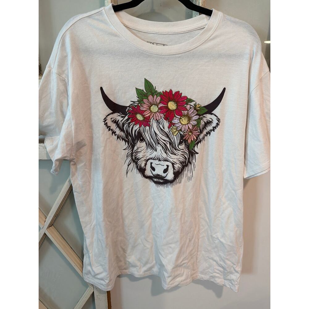 Freeze size XL highland cow tee t-shirt with embroidery